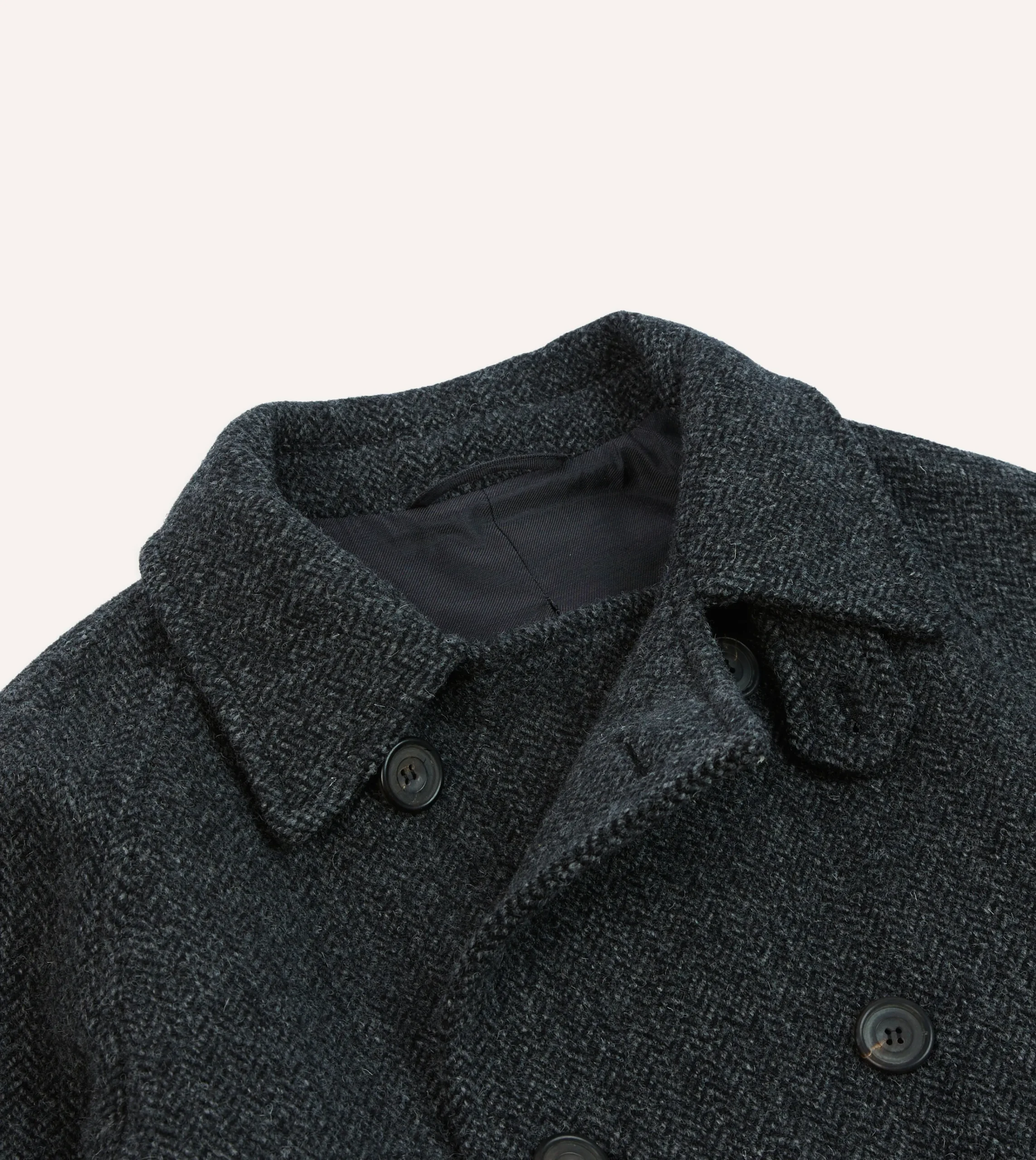 Drake’s Grey Herringbone Wool Double-Breasted Raglan Coat
