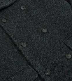 Drake’s Grey Herringbone Wool Double-Breasted Raglan Coat