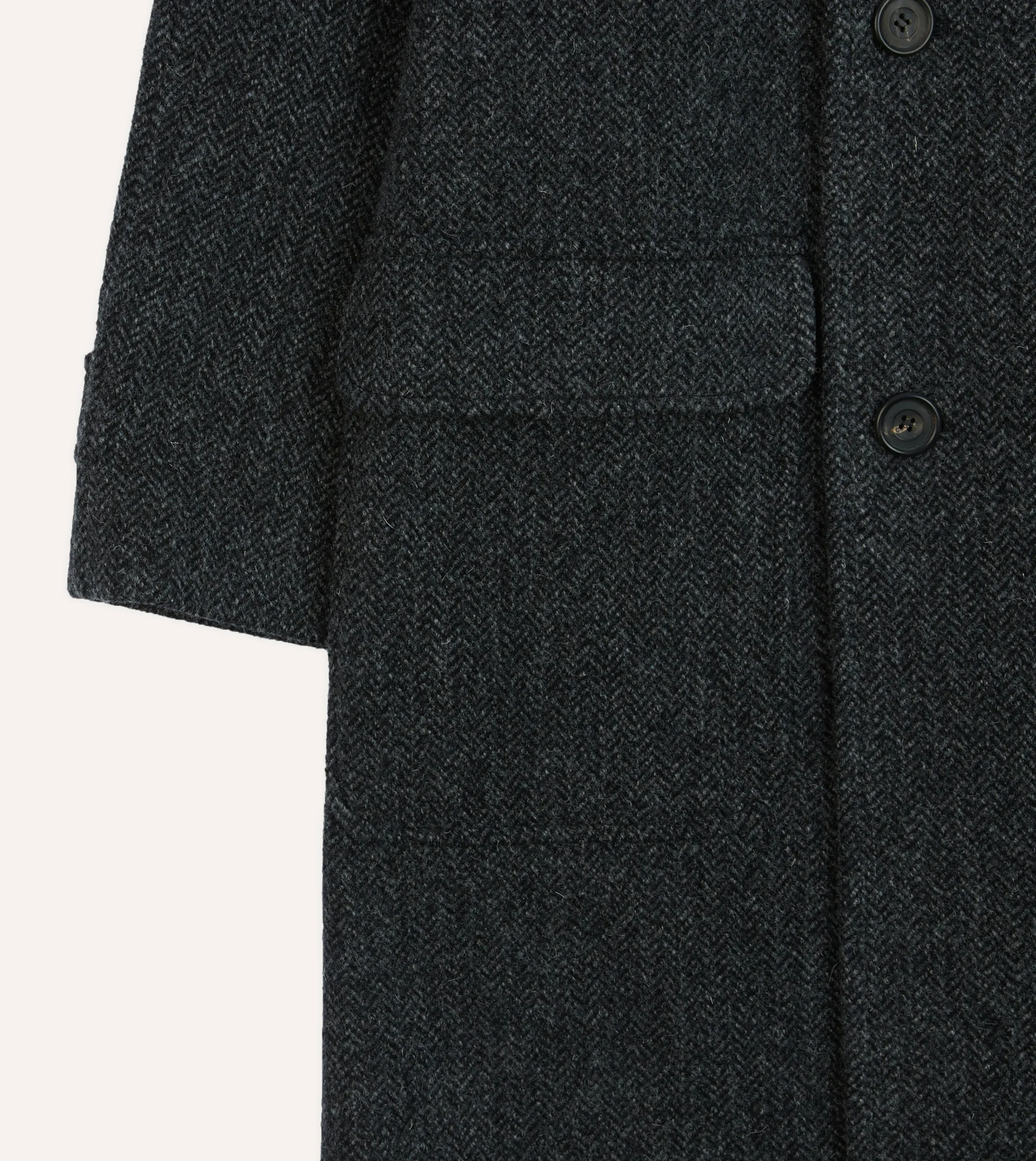 Drake’s Grey Herringbone Wool Double-Breasted Raglan Coat