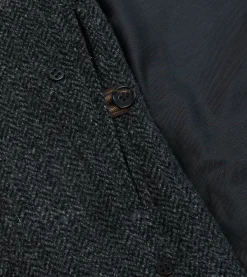 Drake’s Grey Herringbone Wool Double-Breasted Raglan Coat