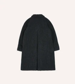 Drake’s Grey Herringbone Wool Double-Breasted Raglan Coat