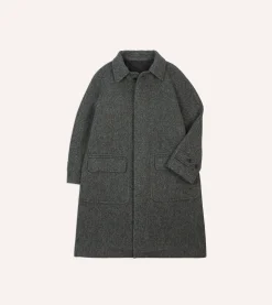 Drake’s Grey Herringbone Wool Raglan Coat