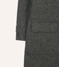 Drake’s Grey Herringbone Wool Raglan Coat