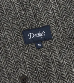 Drake’s Grey Herringbone Wool Raglan Coat
