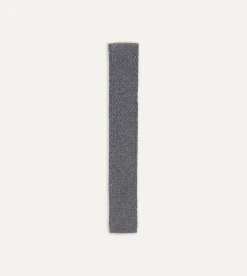 Drake’s Grey Knitted Cashmere Wool Solid Colour Tie