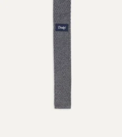 Drake’s Grey Knitted Cashmere Wool Solid Colour Tie