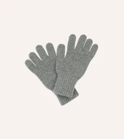 Drake’s Grey Lambswool Knitted Gloves