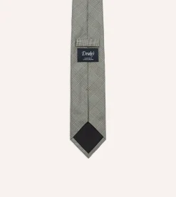 Drake’s Grey Prince Of Wales Check Tipped Silk Tie