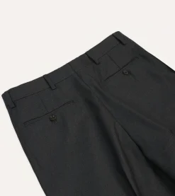 Drake’s Grey Worsted Wool Flat Front Trouser