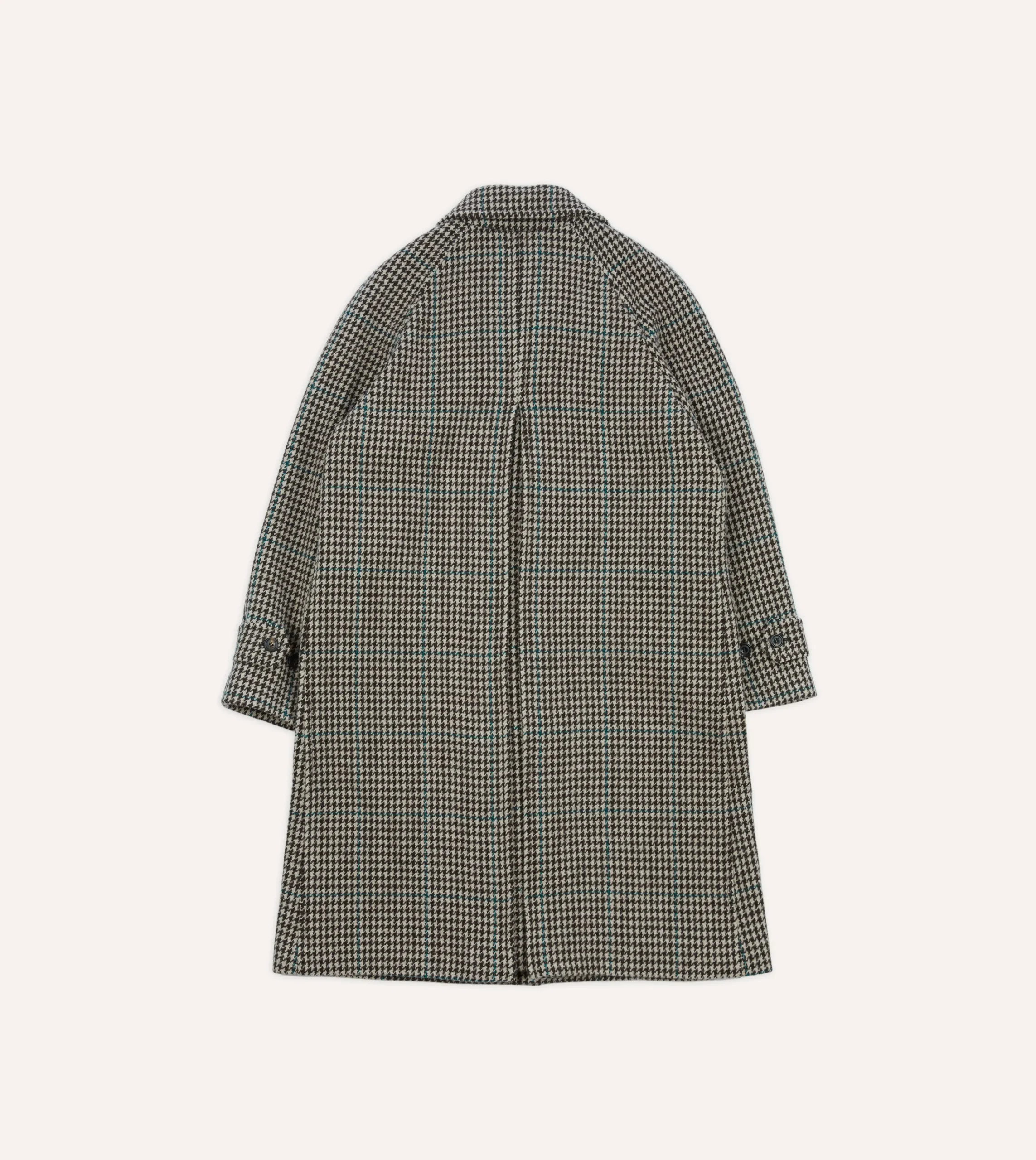 Drake’s Houndstooth Check Wool Raglan Coat