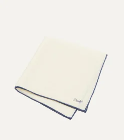 Drake’s Ivory And Blue Shoestring Border Silk Pocket Square