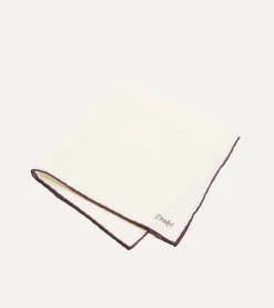 Drake’s Ivory And Brown Shoestring Border Silk Pocket Square
