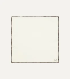 Drake’s Ivory And Brown Shoestring Border Silk Pocket Square