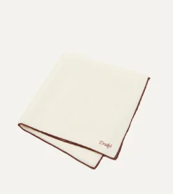 Drake’s Ivory And Burgundy Shoestring Border Silk Pocket Square