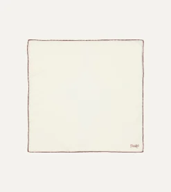 Drake’s Ivory And Burgundy Shoestring Border Silk Pocket Square