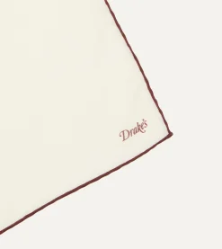 Drake’s Ivory And Burgundy Shoestring Border Silk Pocket Square