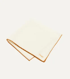 Drake’s Ivory And Gold Shoestring Border Silk Pocket Square