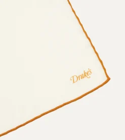 Drake’s Ivory And Gold Shoestring Border Silk Pocket Square