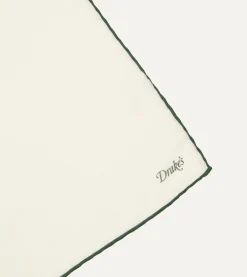 Drake’s Ivory And Green Shoestring Border Silk Pocket Square