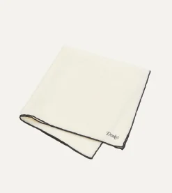 Drake’s Ivory And Navy Shoestring Border Silk Pocket Square