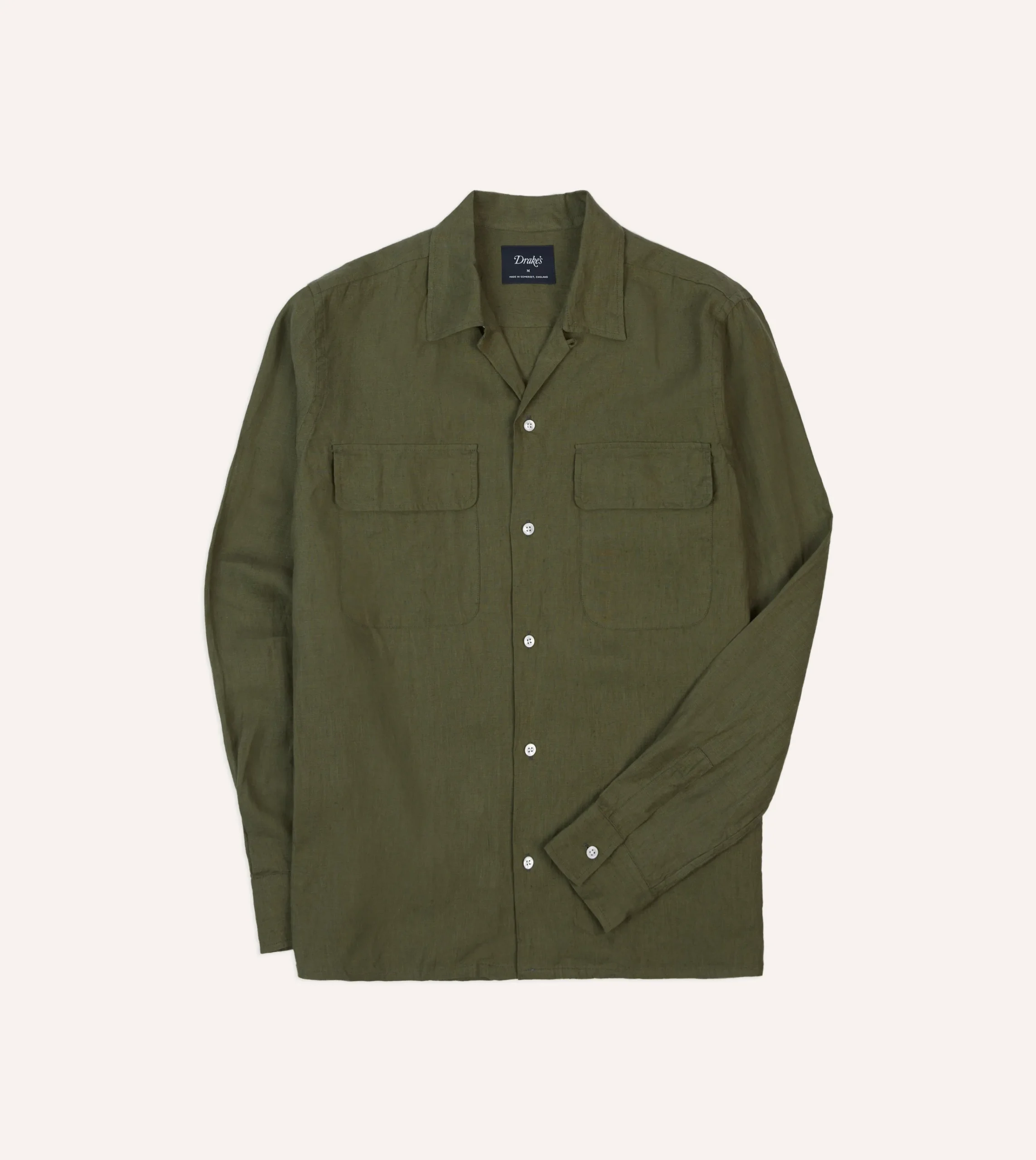 Drake’s Linen Camp Collar Long Sleeve Shirt