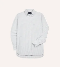 Drake’s Ticking Stripe Cotton Oxford Cloth Button-Down Shirt