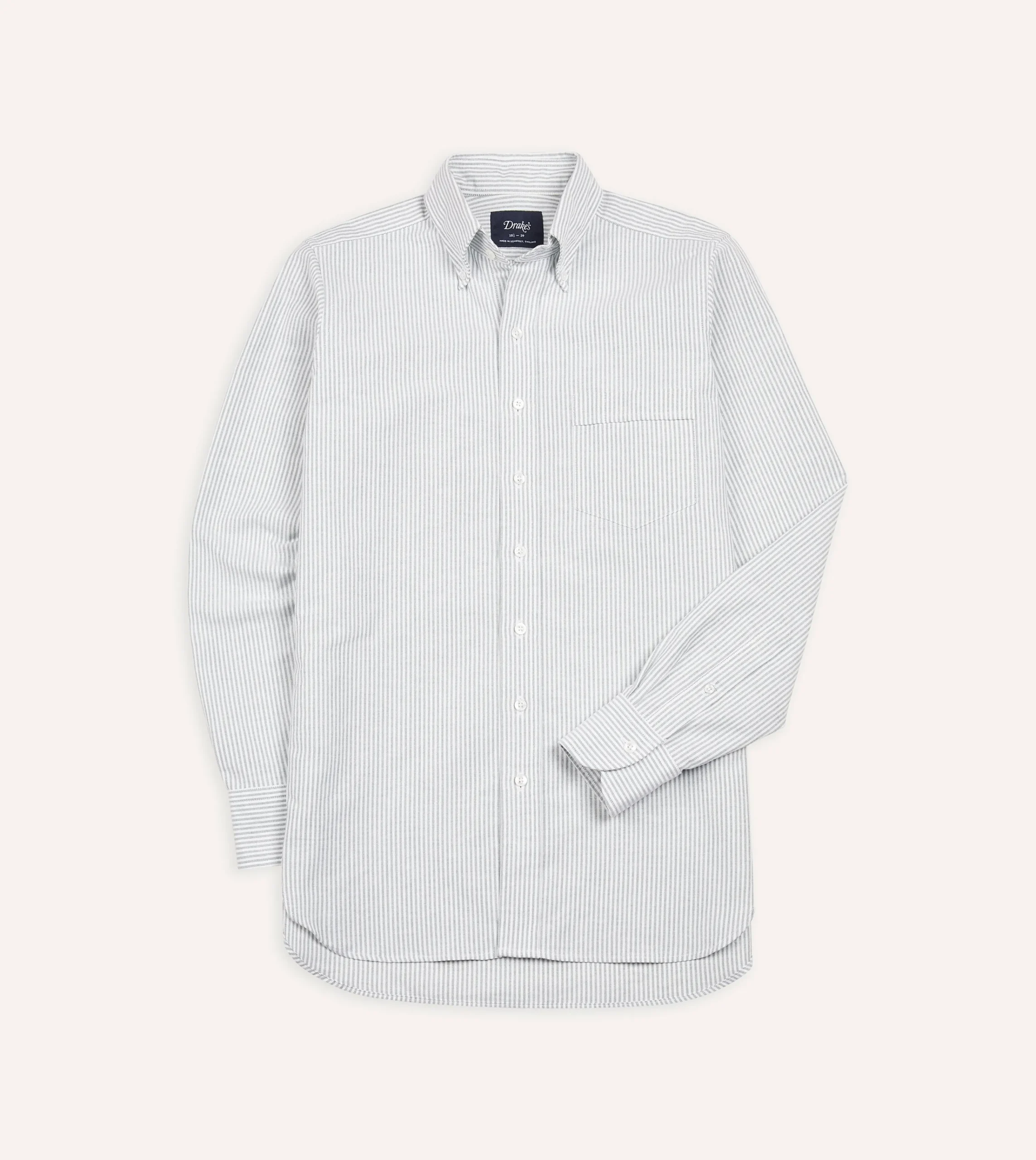 Drake’s Ticking Stripe Cotton Oxford Cloth Button-Down Shirt