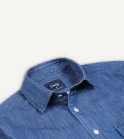 Drake’s Mid-Blue Washed Denim Cotton Two-Pocket Work Shirt