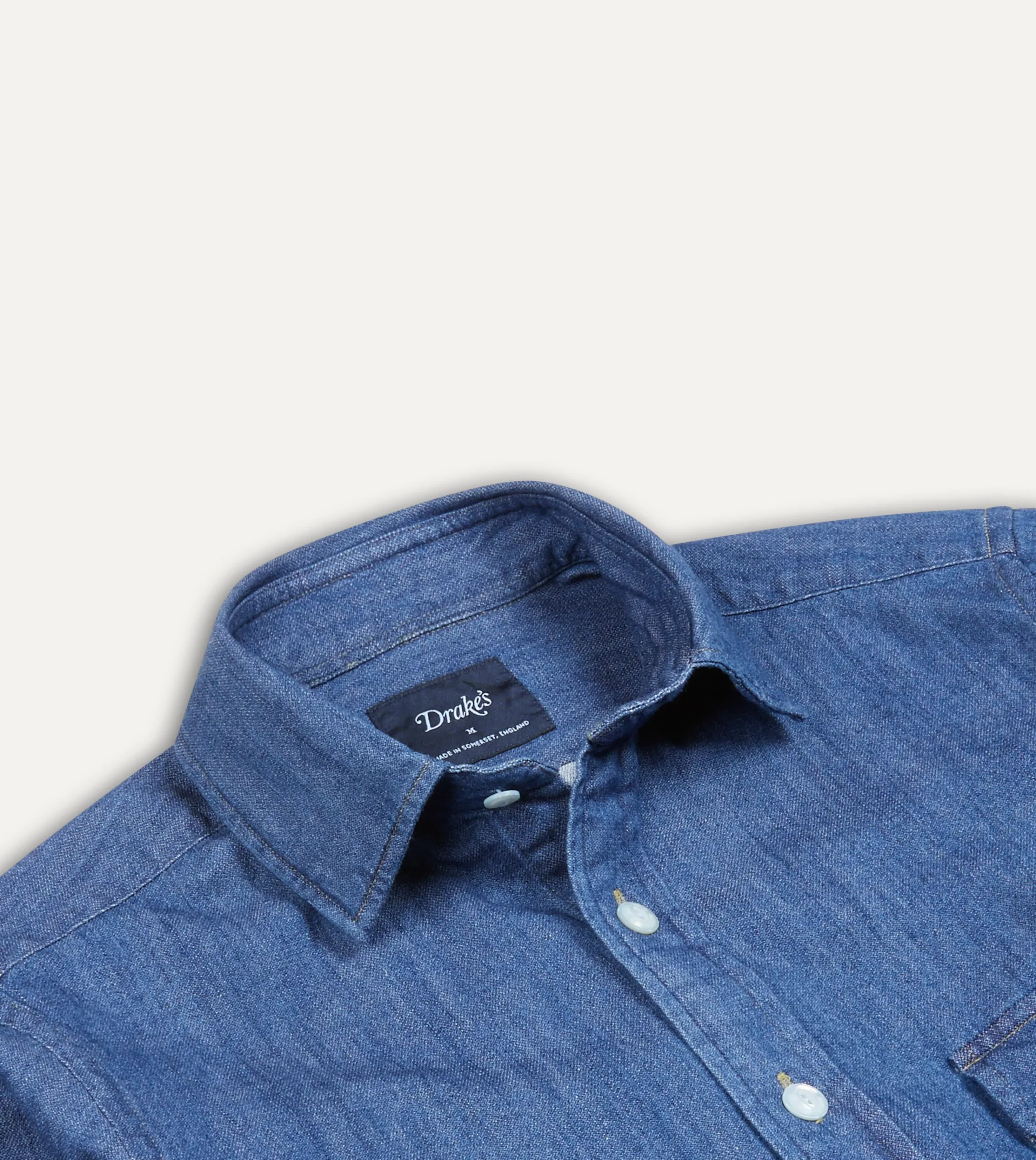 Drake’s Mid-Blue Washed Denim Cotton Two-Pocket Work Shirt