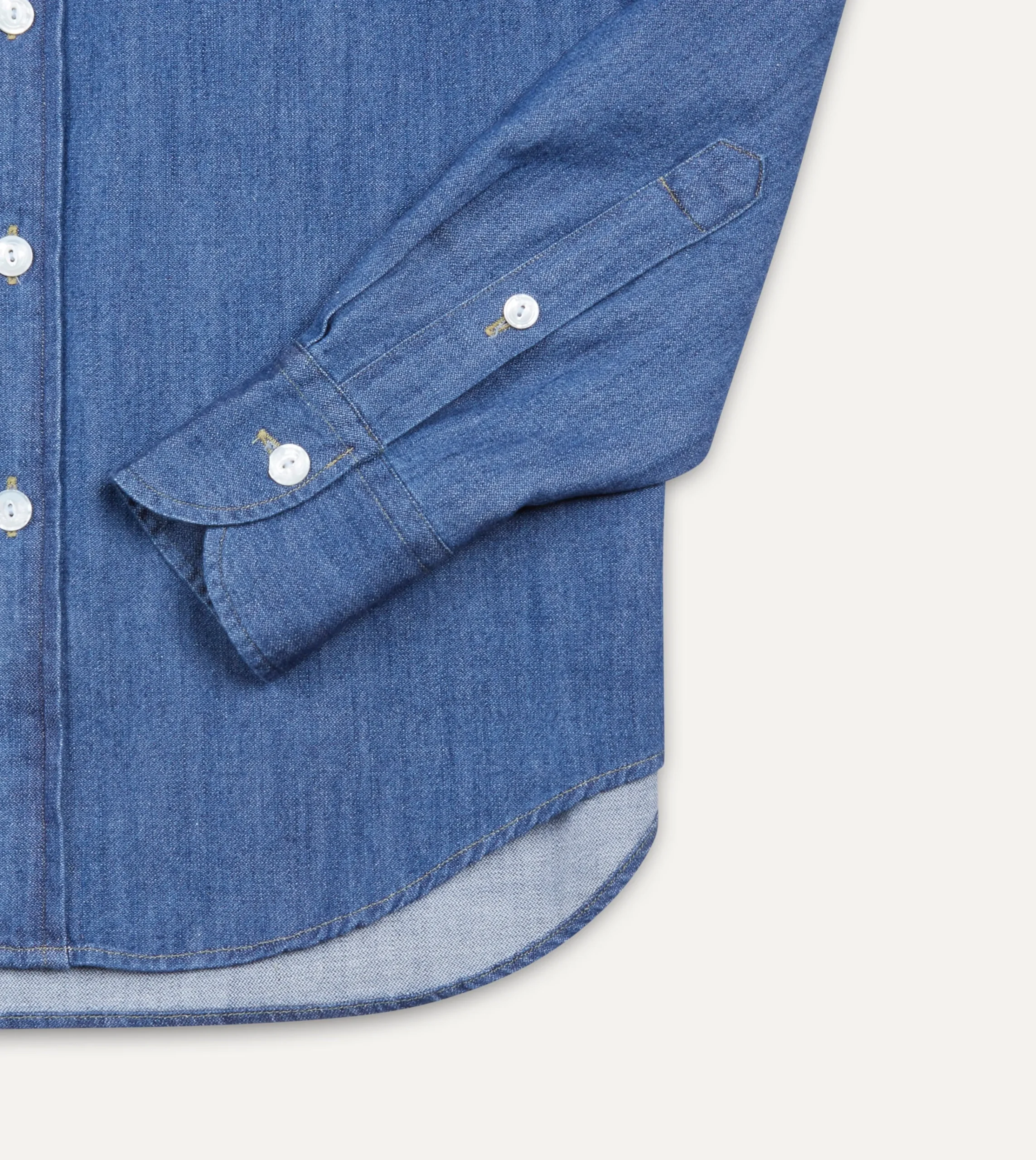 Drake’s Mid-Blue Washed Denim Cotton Two-Pocket Work Shirt