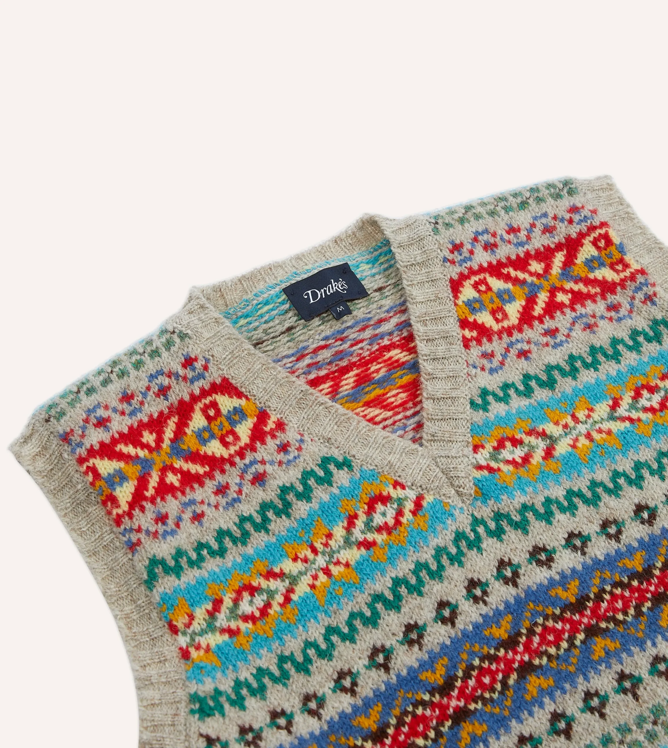Drake’s Multicoloured Fair Isle Lambswool Sleeveless V-Neck Jumper