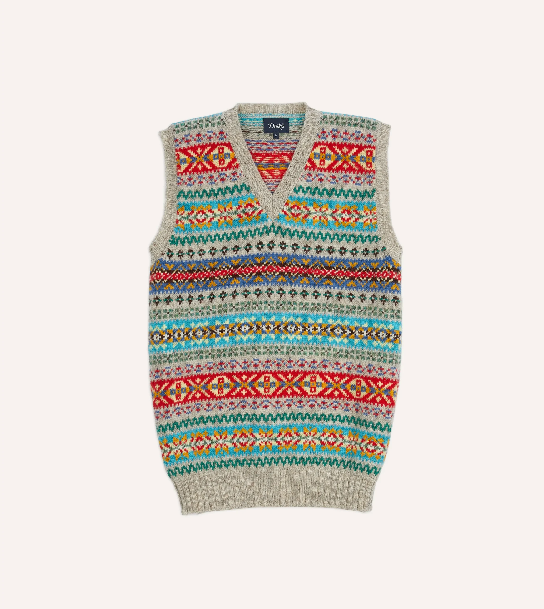 Drake’s Multicoloured Fair Isle Lambswool Sleeveless V-Neck Jumper