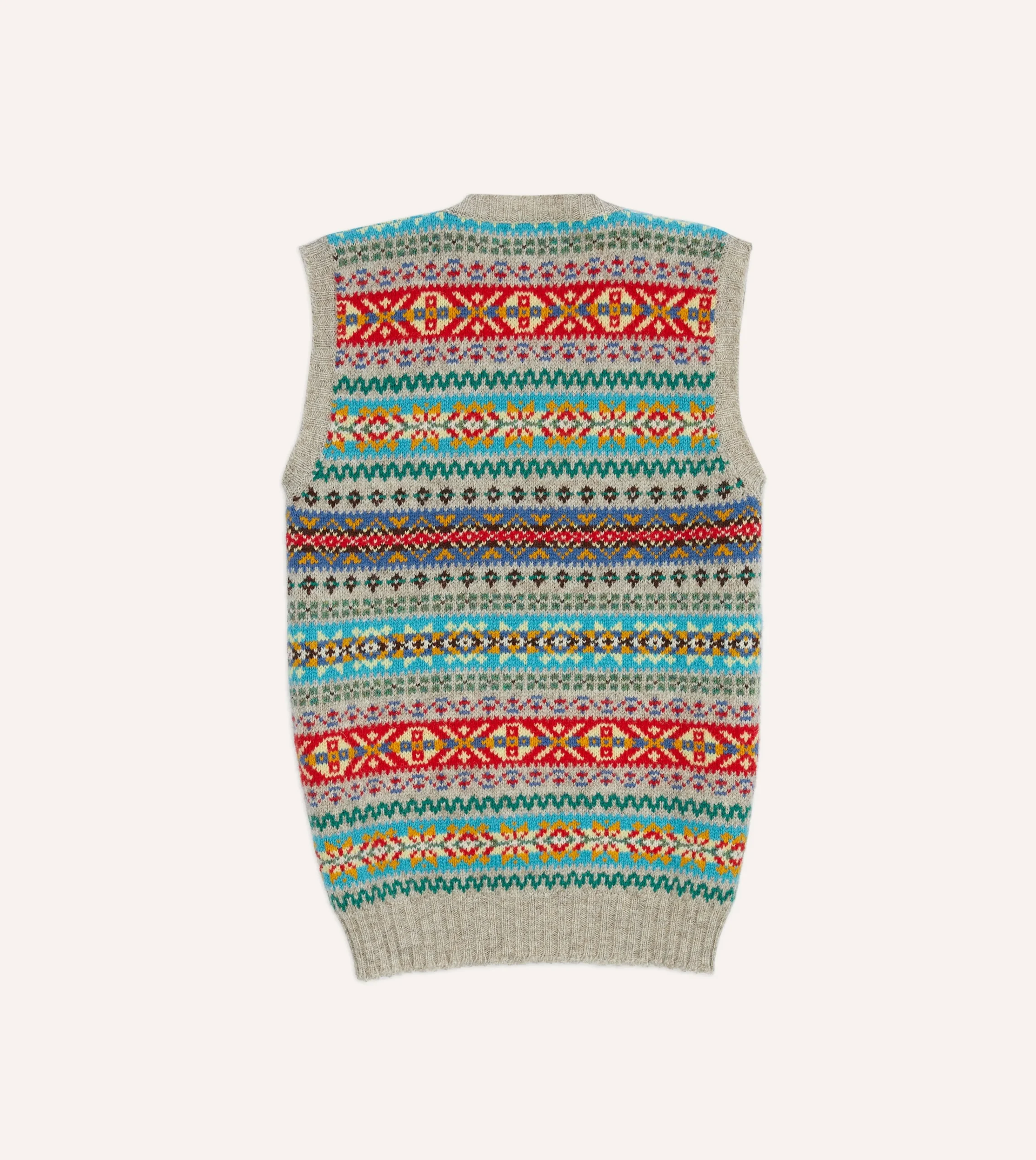 Drake’s Multicoloured Fair Isle Lambswool Sleeveless V-Neck Jumper