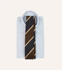 Drake’s Navy And Brown Broad Stripe Mogador Silk Tipped Tie