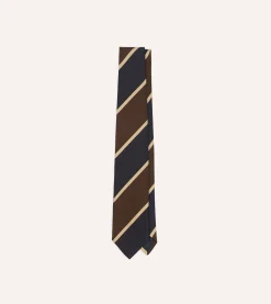 Drake’s Navy And Brown Broad Stripe Mogador Silk Tipped Tie