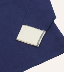 Drake’s Navy And Ecru Chevron Cotton Rugby Shirt