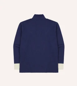 Drake’s Navy And Ecru Chevron Cotton Rugby Shirt