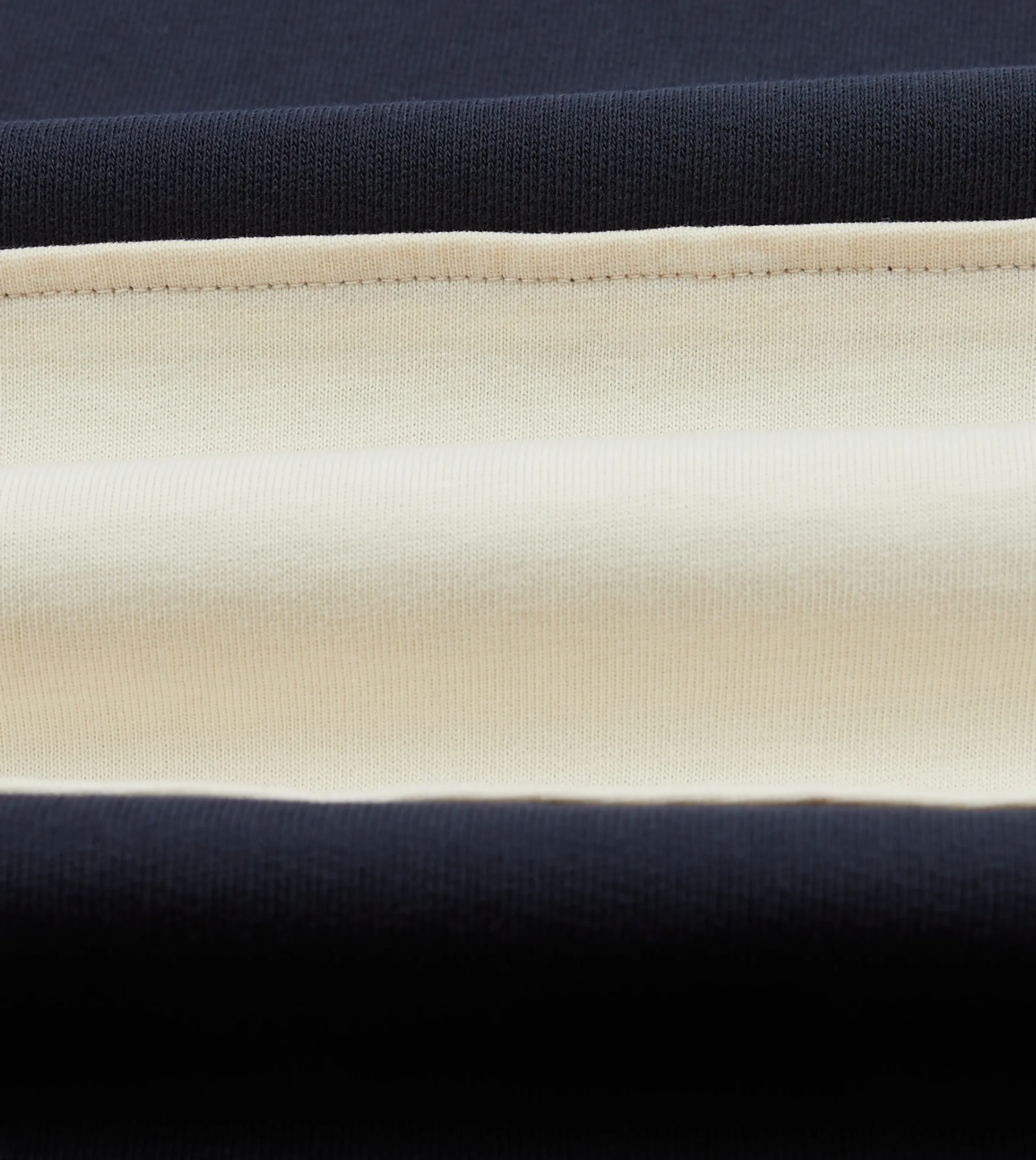 Drake’s Navy And Ecru Panel Stripe Heavy Cotton Crew Neck Hiking T-Shirt