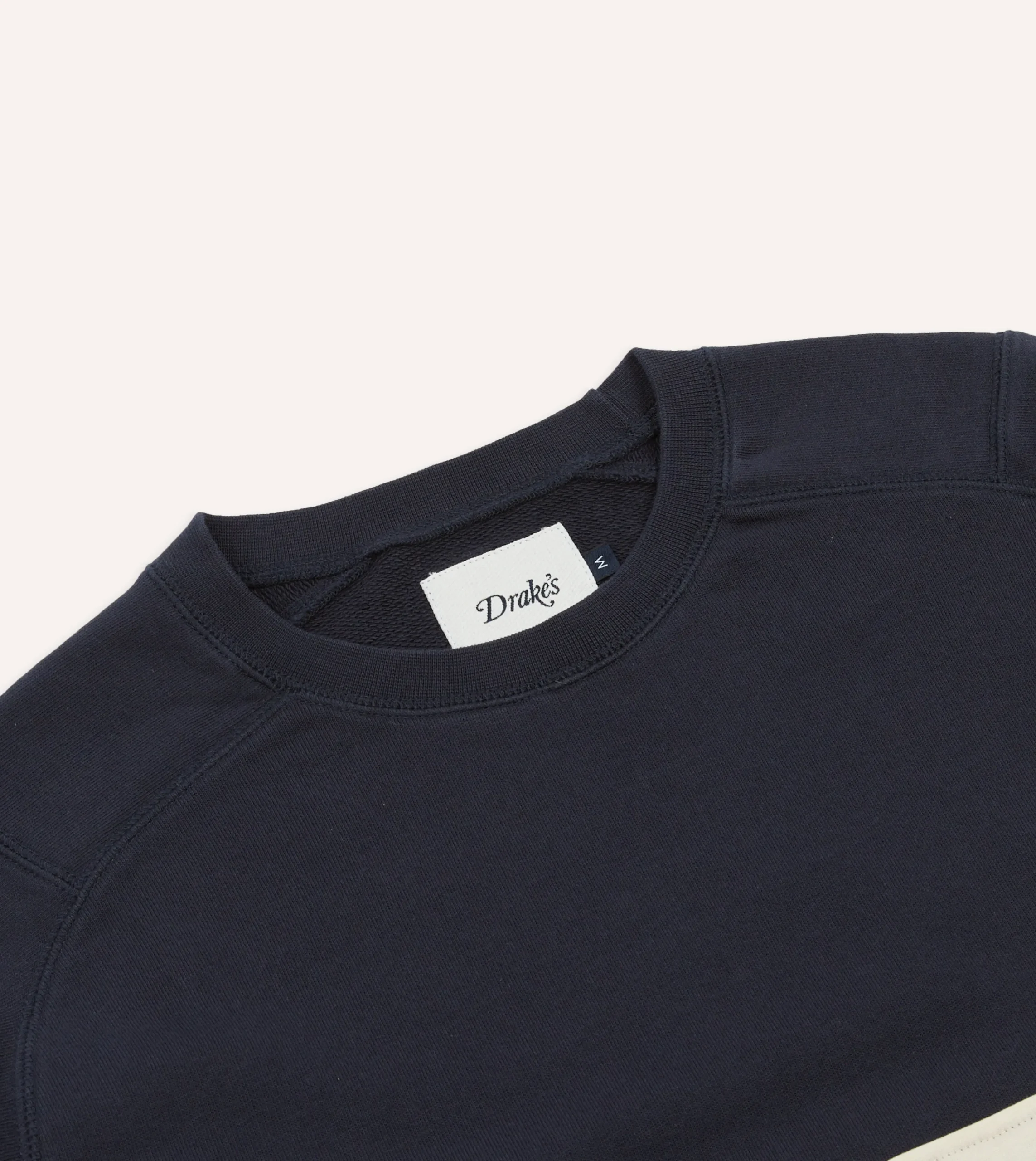 Drake’s Navy And Ecru Panel Stripe Heavy Cotton Crew Neck Hiking T-Shirt