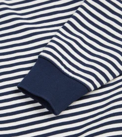 Drake’s Navy And Ecru Stripe Knitted Jersey Cotton Long-Sleeve Polo Shirt