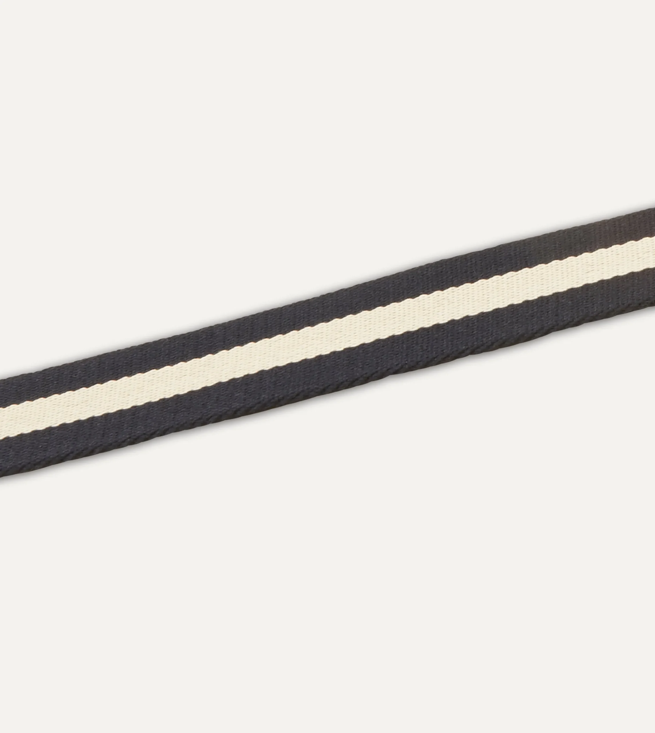 Drake’s Navy And Ecru Stripe Webbing And Leather Belt With Brass Buckle