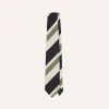 Drake’s Navy And Olive Broad Stripe Silk Tipped Tie