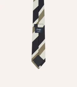 Drake’s Navy And Olive Broad Stripe Silk Tipped Tie