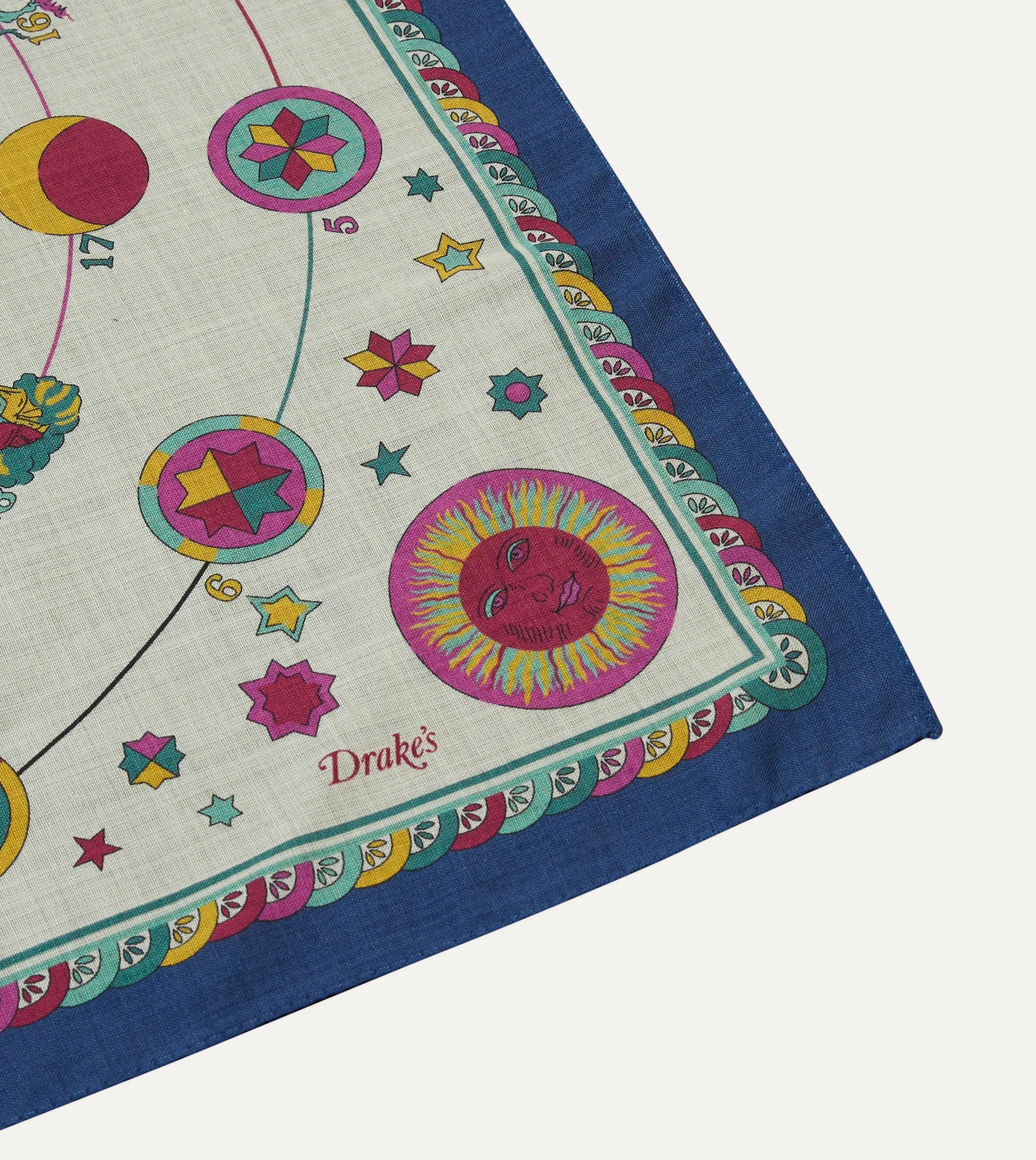 Drake’s Navy And White Zodiac Print Wool-Silk Bandana
