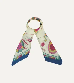 Drake’s Navy And White Zodiac Print Wool-Silk Bandana