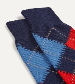 Drake’s Navy Argyle Wool Cotton Socks