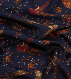 Drake’s Birds Of Paradise Print Tubular Silk Tasselled Scarf