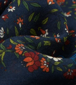 Drake’s Navy Birds Of Paradise Print Wool-Silk Square Scarf