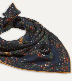 Drake’s Navy Birds Of Paradise Print Wool-Silk Square Scarf