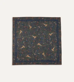 Drake’s Navy Birds Of Paradise Print Wool-Silk Square Scarf